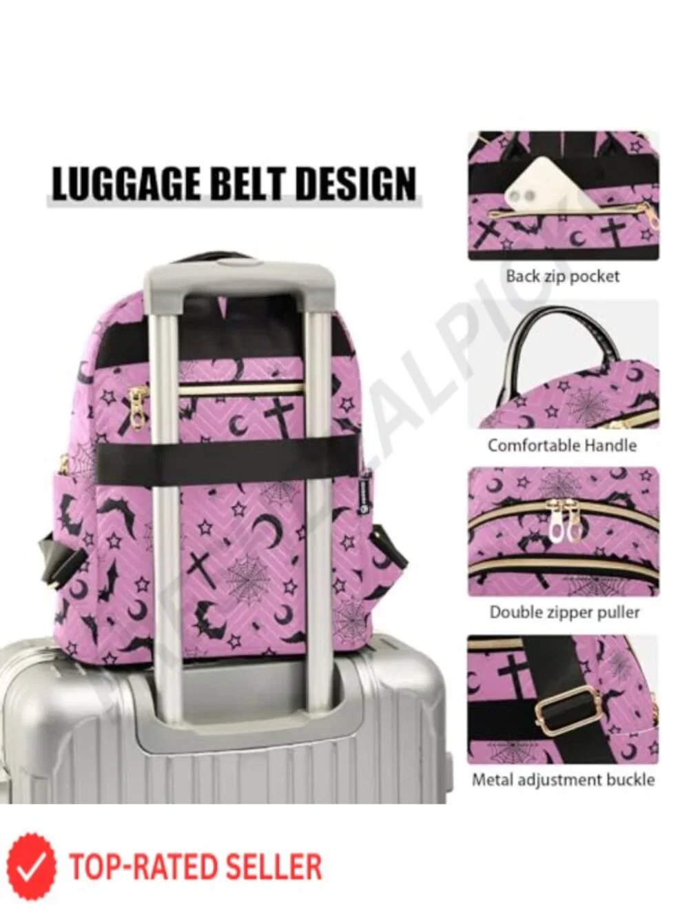 Gothic Mini Backpack Purse for Women - Polyester Quilted Daypack, 6 Pockets